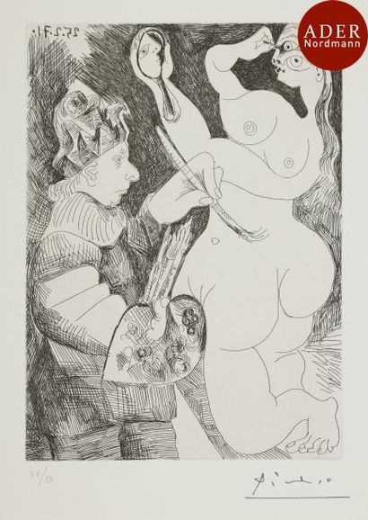 null Pablo Picasso (1881-1973)
 Peintre bouffon peignant sur son modèle, qui se peint...