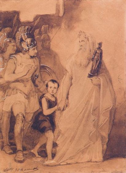 null JOHANNOT (Alfred).
L’Énéide.,1832
Dessin au lavis, rehaussé d’une pointe de...