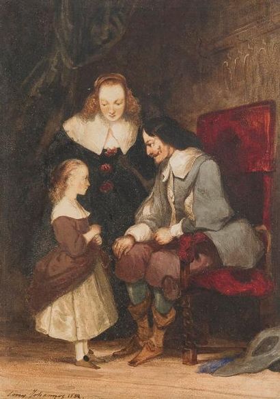 null JOHANNOT (Tony).
Scène familiale dans le genre historique, 1832
Aquarelle sur...