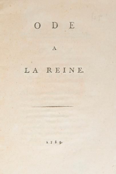 null [MARIE-ANTOINETTE].
Ode à la reine.
S.l., 1789. — Plaquette in-8, 230 x 145...