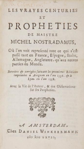 null NOSTRADAMUS.
Les Vrayes centuries et propheties de maistre Michel Nostradamus,...