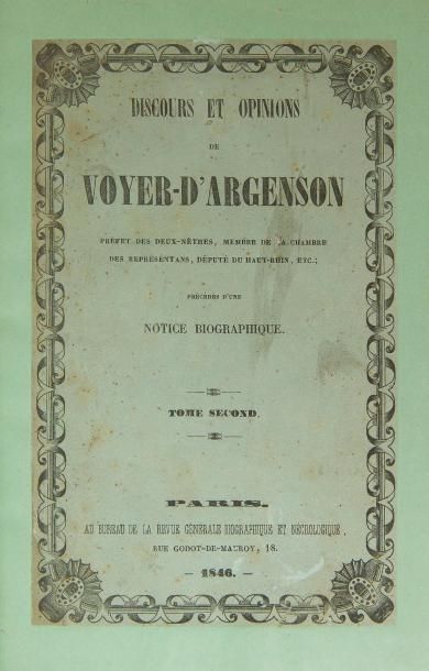 null ARGENSON (Marc René Marie de Voyer d’).
Discours et opinions de Voyer-d’Argenson…...