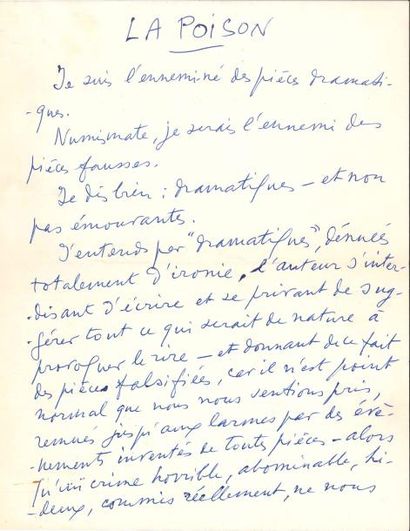 null Sacha GUITRY (1885-1957). Manuscrit autographe signé, La Poison, [1951] ; 3...