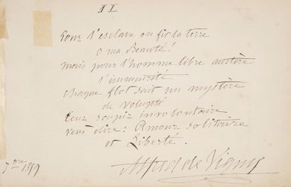 null Alfred de VIGNY. Poème autographe signé, Le Bateau, septembre 1859 ; 2 pages...