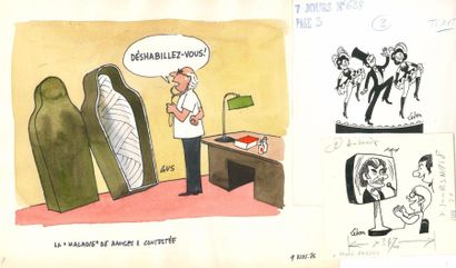 null DESSINS DE PRESSE. 55 dessins ou aquarelles.
 Gus (1911-1997). 5 aquarelles...