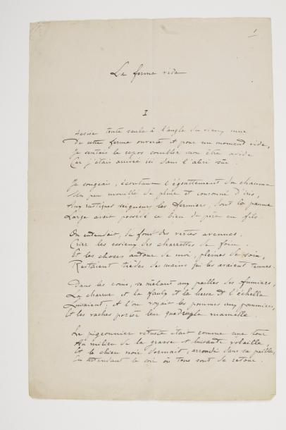 null Lucie DELARUE-MARDRUS (1880-1945). Poème autographe signé, La Ferme vide ; 2...
