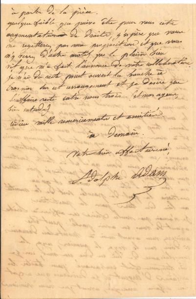 null Adolphe ADAM (1803-1856). L.A.S., 10 juillet [1834], à son librettiste Mélesville ;...