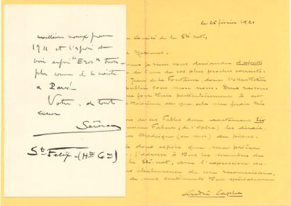 null André CAPLET (1878-1925). L.A.S., 25 février 1921, aux Membres du comité de...