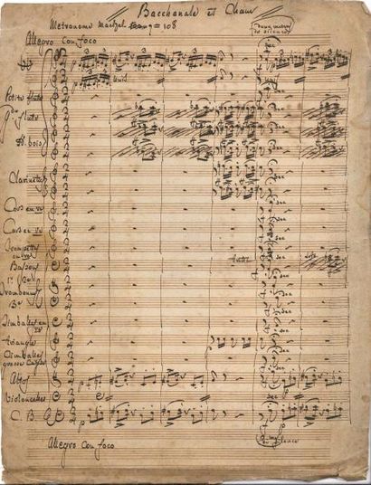 null Gaspare SPONTINI (1774-1851). Manuscrit musical autographe, Bacchanale et Chœur ;...