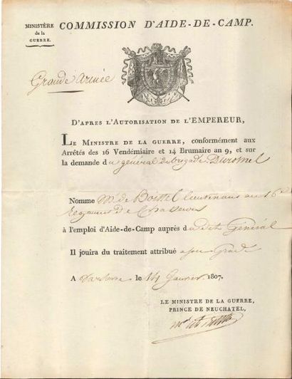 null Alexandre BERTHIER (1753-1815) maréchal et ministre de la Guerre. P.S. et L.S.,...