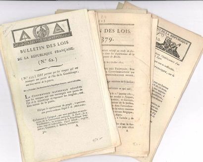 null COLONIES. 8 imprimés, 1794-1811 (plus un incomplet) ; in-8.
 Bulletins des lois...
