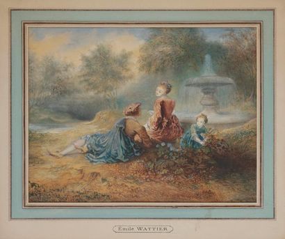 null Charles Émile WATTIER (1800-1868)
Repos dans le parc
Aquarelle gouachée.
Signée...