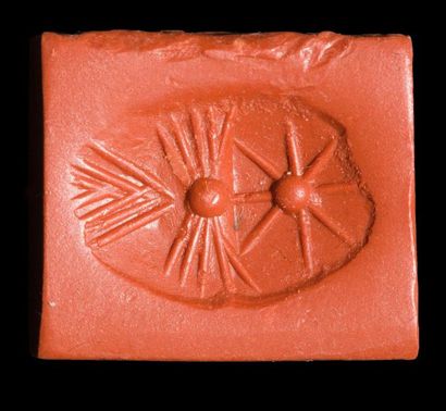 null Néo-Balylonien (1000-534 av. J.-C.)
Cachet ovale en Chalcédoine bleutée en forme...