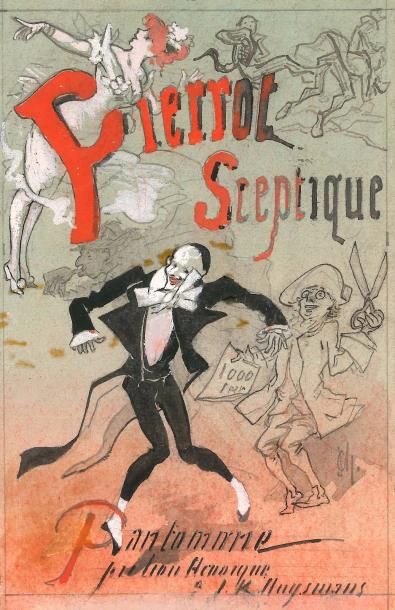 null Jules Chéret (1836-1932). Dessin original signé du monogramme «JCh. », Pierrot...