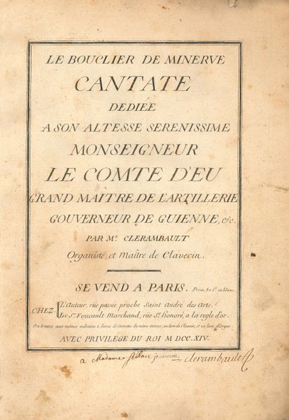 null Louis-Nicolas CLÉRAMBAULT (1676-1749). Le Bouclier de Minerve, cantate (Paris,...