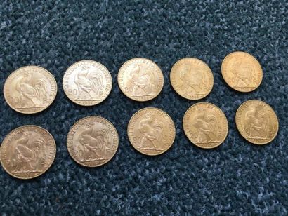 null 10 pièces de 20 Francs en or Type au Coq - Tranche inscrite: Liberté Egalité...