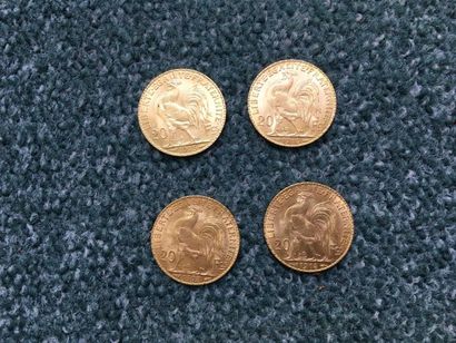 null 4 pièces de 20 Francs en or Type au Coq - Tranche inscrite: Liberté Egalité...