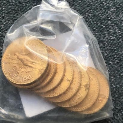 null 9 pièces de 50 Pesos en or dans un sachet Crédit Lyonnais scellé et daté du...