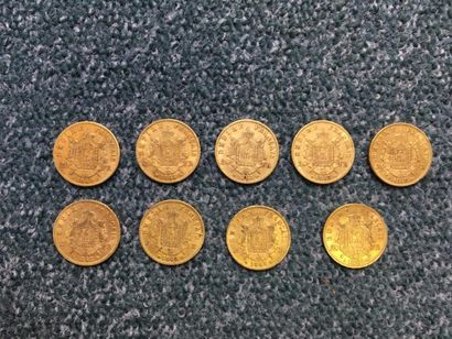null 9 pièces de 20 Francs en or Type Napoléon III, tête Laurée - 1862 (2) - 1863...