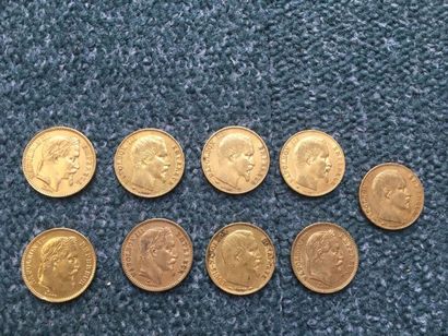 null 9 pièces de 20 Francs en or
4 Napoleon III République - 1862 A - 1863 A - 1864...