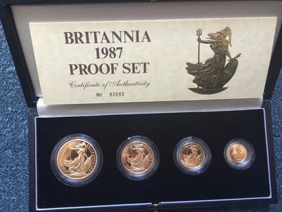 null 4 pièces en or - Britannia 1987 Proof set dans un écrin comprenant: 1 ounce...