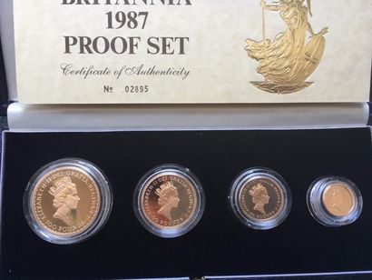 null 4 pièces en or - Britannia 1987 Proof set dans un écrin comprenant: 1 ounce...