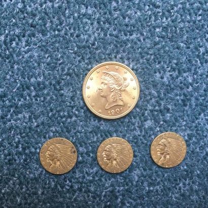 null Lot de 4 pièces en or, Amérique 
 1 pièce de 10 Dollars Type Liberty - 1901...