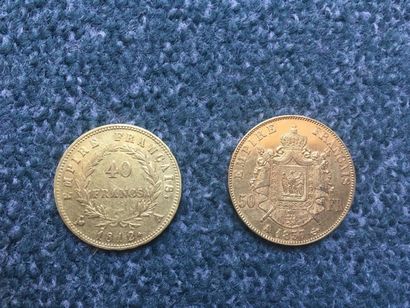 null Lot de 2 pièces en or, France
50 Francs Type Napoléon III, tête nue - 1857 A
40...