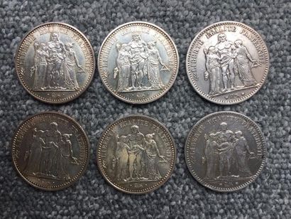 null 4 pièces de 10Francs en argent Type Hercule - 1965-1966 
et 2 pièces de 5 Francs...