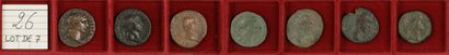 null LOT de 7 monnaies en bronze : 6 as (3 de TRAJAN, 1 d’HADRIEN, 2 d’ANTONIN LE...