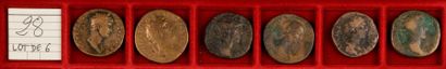 null LOT de 6 sesterces en bronze : ADRIEN, ANTONIN LE PIEUX (2 ex.), FAUSTINE JEUNE...