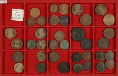 null LOT d’environ 68 monnaies variées en bronze : LOUIS XV, LOUIS XVI, REVOLUTION,...