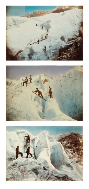 Charnaux Frères (act. c. 1860-1940) Alpes, c. 1880. Passage d'une crevasse, route...