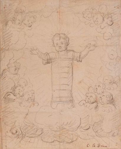 null ÉCOLE FRANÇAISE du XVIIe siècle
Enfant Jésus entouré de chérubins
Crayon noir.
Annoté...