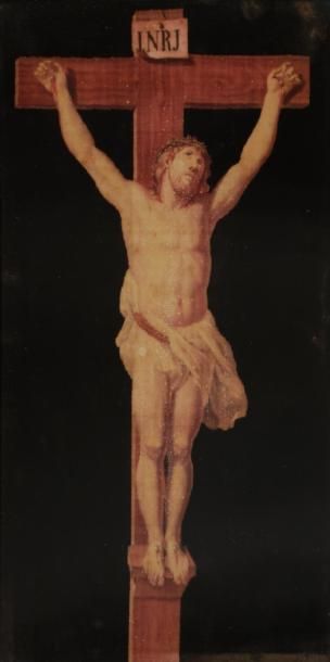 null Panneau de velours Grégoire représentant le Christ en croix ; dans un cadre...