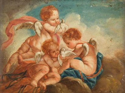 null École du XIXe siècle, suiveur de Boucher
Putti
Deux panneaux
16 x 21 cm