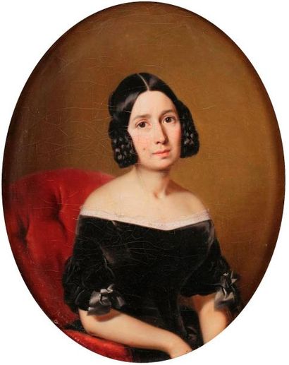 null École FRANCAISE vers 1830
Portrait de femme dans un ovale peint 
Sur sa toile...