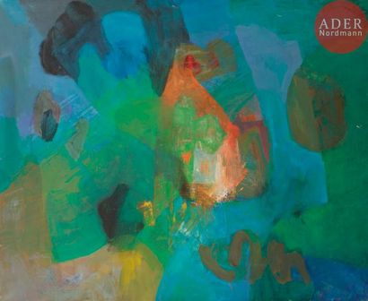 null Paul Shusaku FOUJINO (1925-1982)
Composition, vers 1960
Huile sur toile.
Porte...