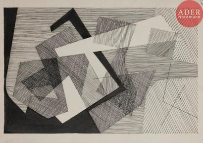 null Maurice Miot dit MELITO (1920-1994)
Composition, 1956
Encre de Chine.
Monogrammée...