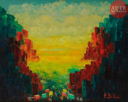 null Emmanuel BELLINI (1904-1989)
Gitans dans un paysage de rêve
Huile sur toile.
Signée...