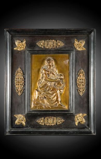 null école italienne, XVIIe siècle 
Marie-Madeleine pénitente
Plaque en bronze doré...