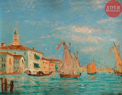 null Henry GERARD (1860-1925)
Venise, bateaux sur le grand canal
Huile sur panneau.
Signée...