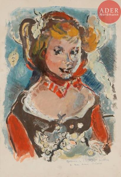 null Michel KIKOINE (1892-1968)
Jeune fille en buste
Lithographie entièrement rehaussée...