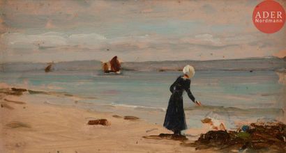  Albert LYNCH (1851-1912)
Bretonne sur la plage
Huile sur panneau.
Signée au dos.
10... Gazette Drouot