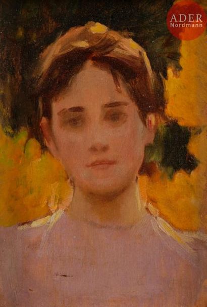  Albert LYNCH (1851-1912)
Portrait de jeune fille
Huile sur carton.
Signée au dos.
18... Gazette Drouot