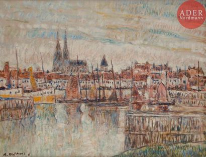 null Alfons BLOMME (1889-1979)
Vue de ville au bord de l’eau
Huile sur toile.
Signée...