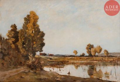 null Emmanuel DAMOYE (1847-1916)
Paysage de bord de rivière
Huile sur toile.
Signée...