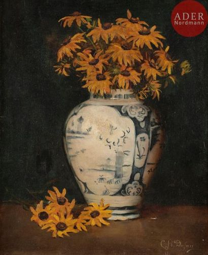 null Clémentine Hélène DUFAU (1869-1937)
Vase de fleurs.
Huile sur toile.
Signée...