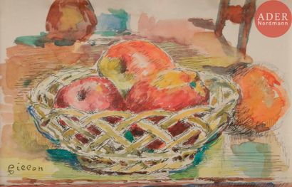 null Arthur FILLON (1900-1974)
Vase de fleurs - Corbeille de fruits - Paris
3 aquarelles.
Signées.
23...