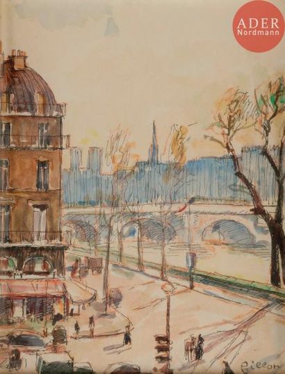 null Arthur FILLON (1900-1974)
Vase de fleurs - Corbeille de fruits - Paris
3 aquarelles.
Signées.
23...